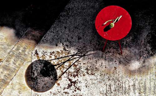 tavolo rosso e carciofo